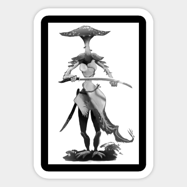 Mushroom Samurai BW Sticker by AidanJWar